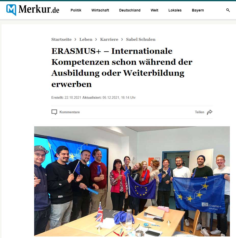 Screenshot zum Artikel über die Erasmus Days an den GBS Schulen München von merkur.de