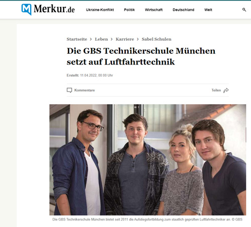 Bericht auf merkur.de mit dem Titel "Die GBS Technikerschule München setzt auf Luftfahrttechnik"